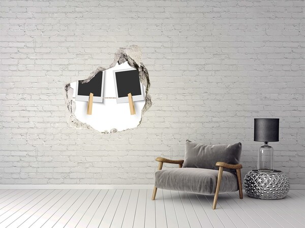 Autocolant gaură 3D Un perete deteriorat cu rame de tablouri