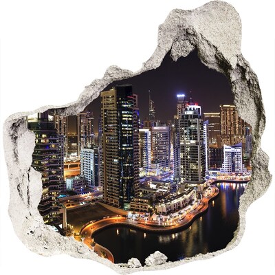 Autocolant de perete gaură 3D Panoramă nocturnă a Dubaiului
