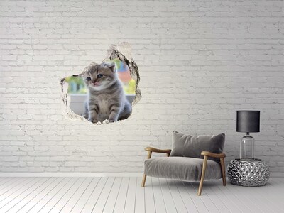 Autocolant 3D gaura cu priveliște pisica mica la fereastra