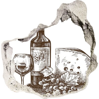 Fototapet un zid spart cu priveliște Vin și brânză pe fundalul unui perete deteriorat