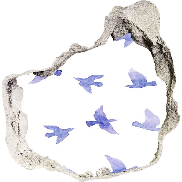 Autocolant gaură 3D Cer cu păsări într-o gaură în perete