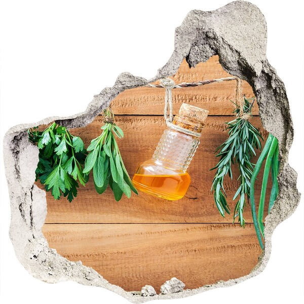 Autocolant de perete gaură 3D Ulei din plante într-un cadru rustic