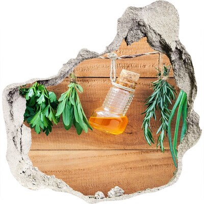 Autocolant de perete gaură 3D Ulei din plante într-un cadru rustic