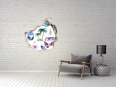 Autocolant de perete gaură 3D Vacanță retro în Caraibe
