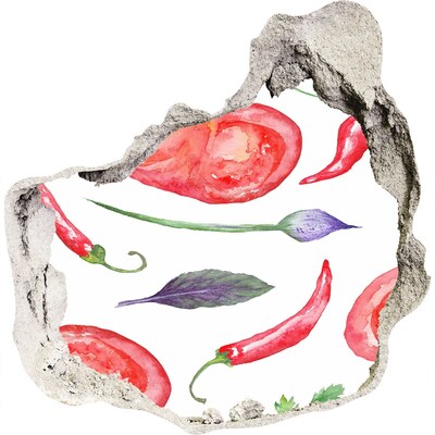 Fototapet 3D gaură în perete Fructe și legume într-o gaură în perete