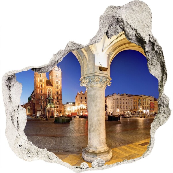 Autocolant un zid spart cu priveliște Piața principală din Cracovia noaptea