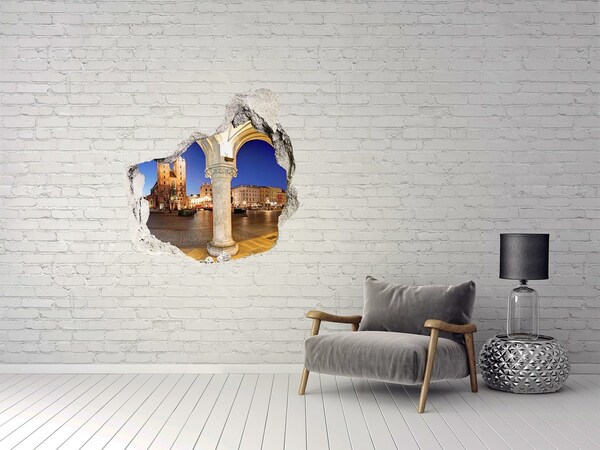 Autocolant un zid spart cu priveliște Piața principală din Cracovia noaptea