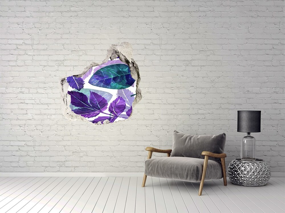 Fototapet 3D gaură în perete frunze colorate