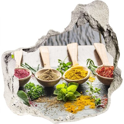 Autocolant 3D gaura cu priveliște Condimente de bucătărie în linguri de lemn