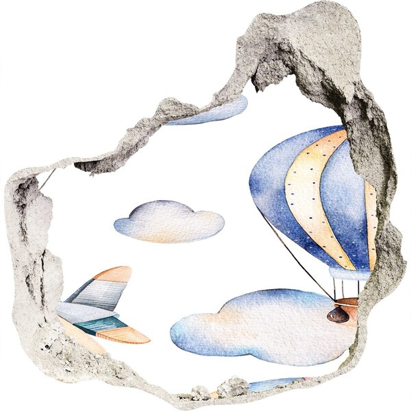 Fototapet 3D gaură în perete Zbor cu balonul deasupra norilor