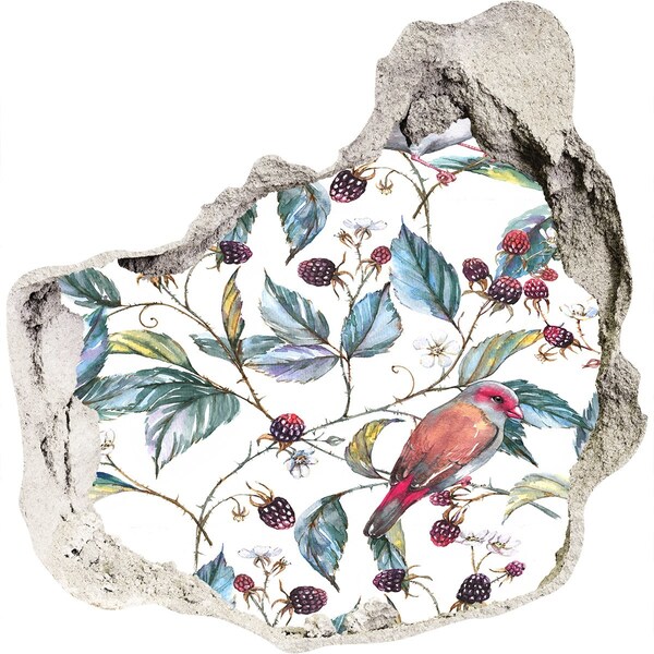 Fototapet 3D gaură în perete O pasăre printre mure