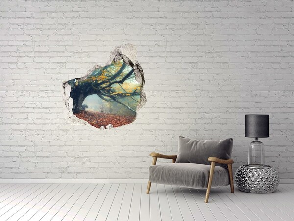 Autocolant de perete gaură 3D Pădurea fermecată în haina ei autumnală