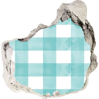 Fototapet un zid spart cu priveliște Un perete deteriorat cu o grilă albastră