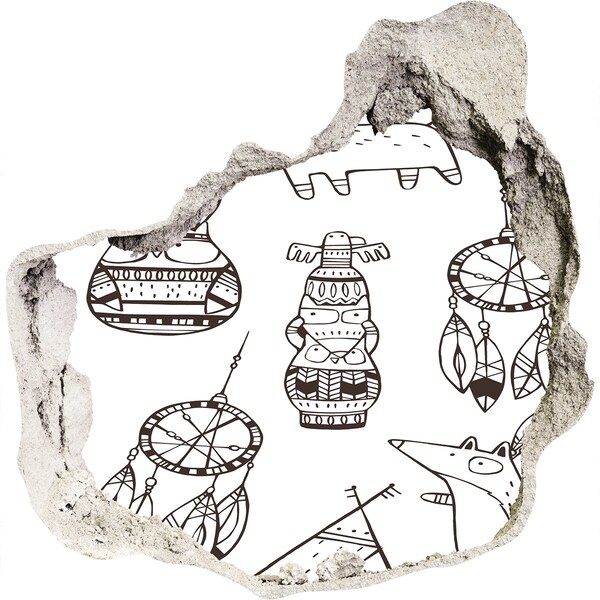 Autocolant de perete gaură 3D Modele etnice pe fundalul peretelui
