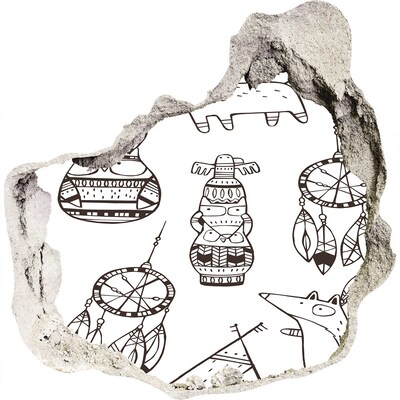 Autocolant de perete gaură 3D Modele etnice pe fundalul peretelui