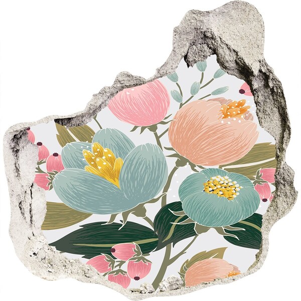 Autocolant de perete gaură 3D Pictură murală florală într-un perete deteriorat
