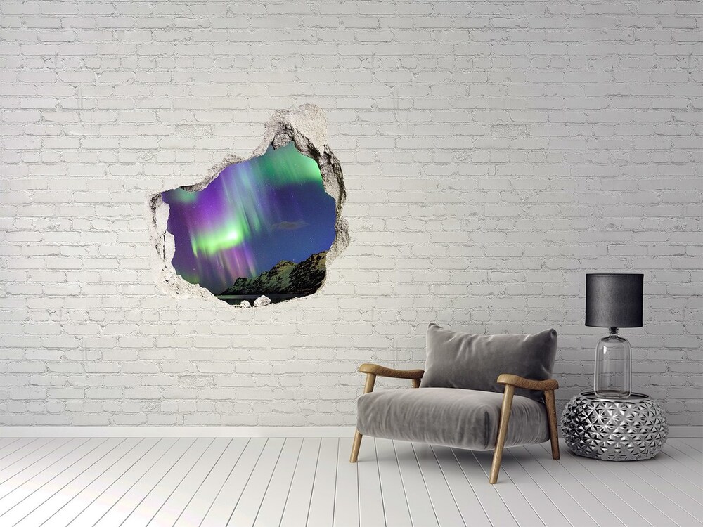 Autocolant 3D gaura cu priveliște Aurora boreala
