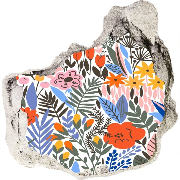 Fototapet un zid spart cu priveliște Pictură murală cu flori printr-o gaură în perete