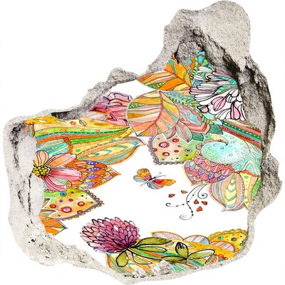 Autocolant 3D gaura cu priveliște Un paradis al florilor în spatele zidurilor