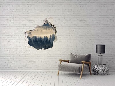 Autocolant de perete gaură 3D Pădure scufundată în ceață