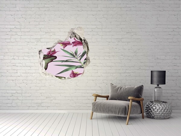 Autocolant 3D gaura cu priveliște Mural floral cu gaură în perete