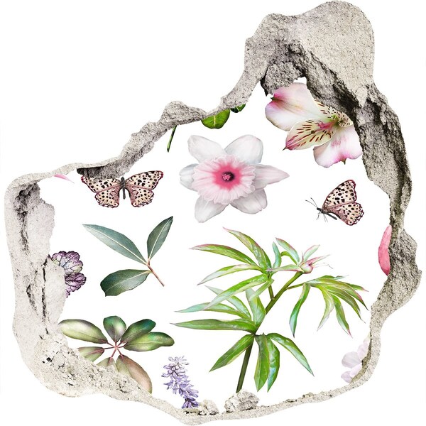 Autocolant 3D gaura cu priveliște Un paradis al florilor în spatele zidului