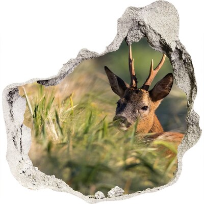 Fototapet un zid spart cu priveliște Deer în domeniu