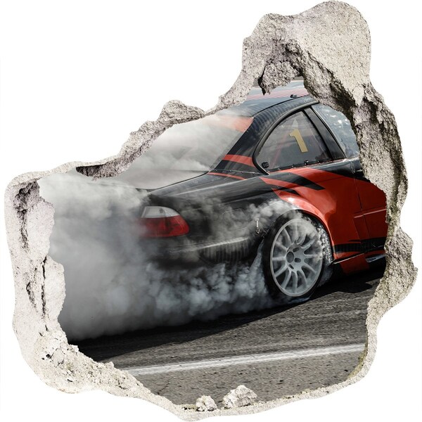 Autocolant un zid spart cu priveliște Mașină de curse în acțiune