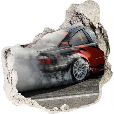 Autocolant un zid spart cu priveliște Mașină de curse în acțiune