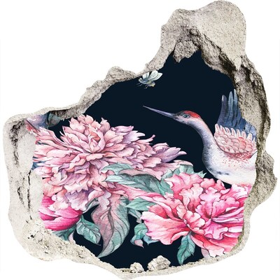 Fototapet 3D gaură în perete Scenă florală cu pasăre