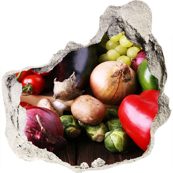 Autocolant de perete gaură 3D Fructe și legume într-o gaură în perete