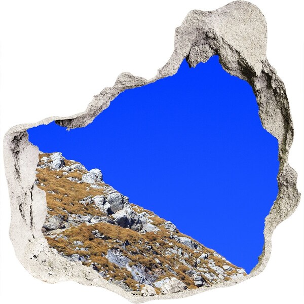 Autocolant de perete gaură 3D Peisaj montan printr-o gaură în perete