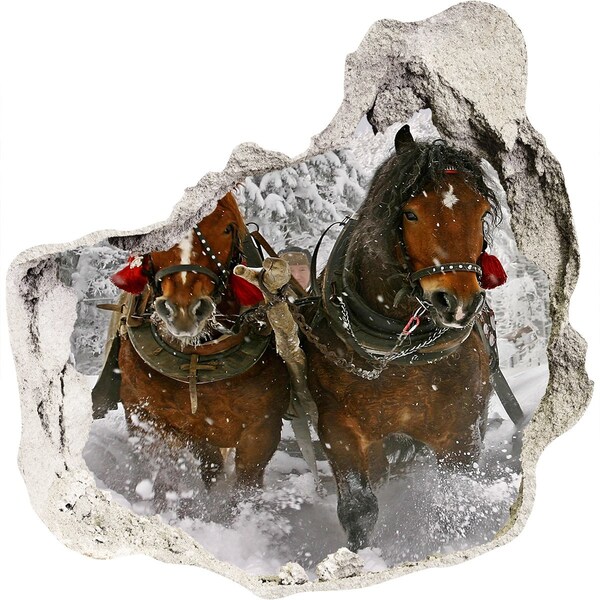 Autocolant un zid spart cu priveliște Călătorie de iarnă cu caii