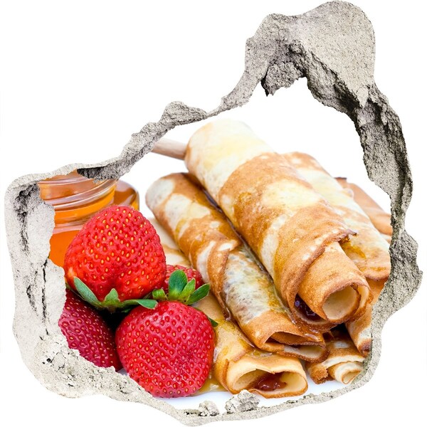 Autocolant de perete gaură 3D Clătite delicioase cu căpșuni