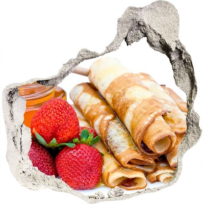 Autocolant de perete gaură 3D Clătite delicioase cu căpșuni