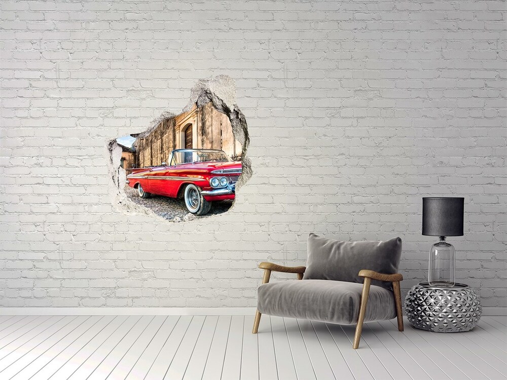 Fototapet 3D gaură în perete roșu Chevrolet