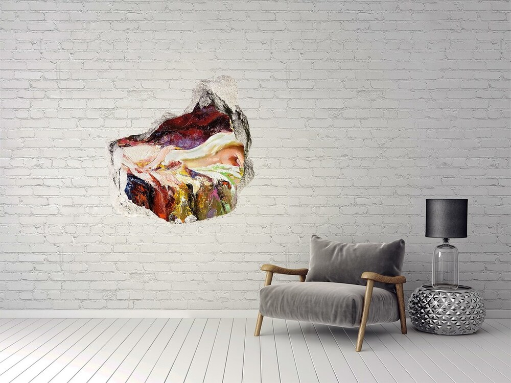 Fototapet 3D gaură în perete situată femeie