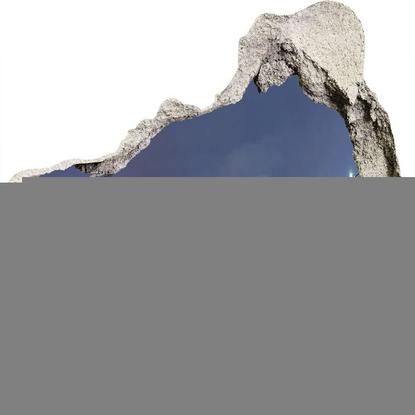 Autocolant un zid spart cu priveliște Gaură în perete cu cerul