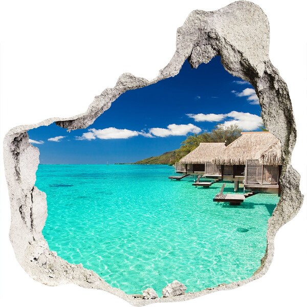 Fototapet un zid spart cu priveliște Laguna Paradisului printre bungalouri