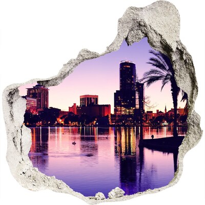 Autocolant 3D gaura cu priveliște Apus de soare peste oraș