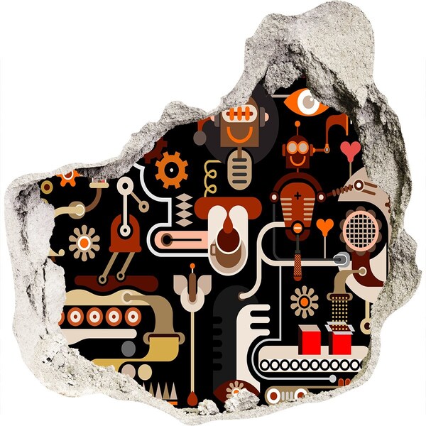 Fototapet 3D gaură în perete Lumea futuristă a roboților