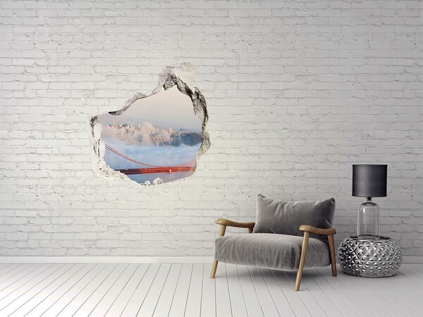 Fototapet 3D gaură în perete Podul Golden Gate printre nori