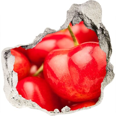 Autocolant 3D gaura cu priveliște Cireșe suculente într-o gaură în perete