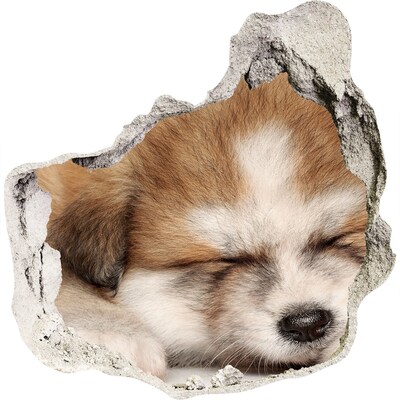 Autocolant de perete gaură 3D Cățeluș drăguț într-o gaură în perete