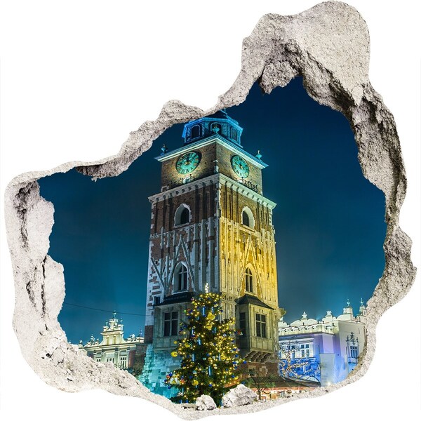 Autocolant de perete gaură 3D Turnul cu Ceas din Cracovia