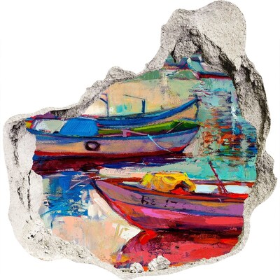 Autocolant gaură 3D Bărci pitorești pe apă