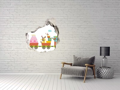 Fototapet un zid spart cu priveliște Tren cu cadouri și tort de ziua de naștere