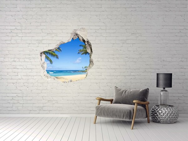 Fototapet 3D gaură în perete plaja tropicala