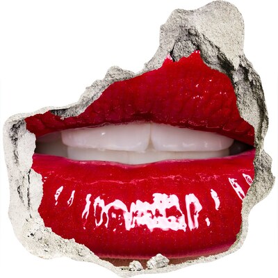 Autocolant 3D gaura cu priveliște Buze roșii într-o gaură din perete