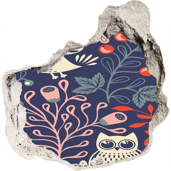 Autocolant 3D gaura cu priveliște Model floral cu bufnițe